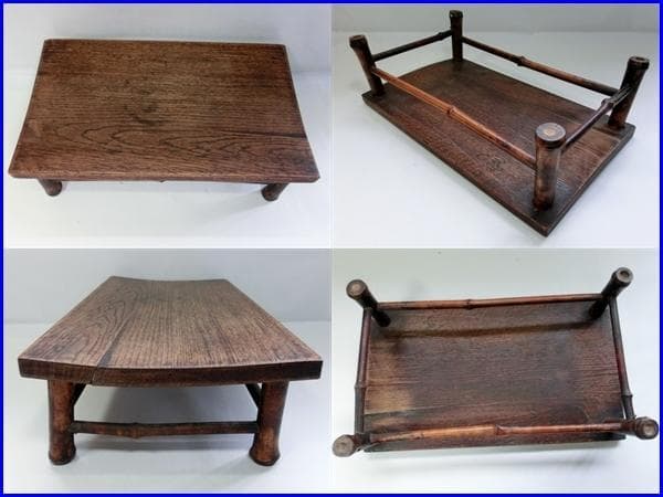 花台□古い木製四足長方形台 竹足 飾台 盆栽台 机 古