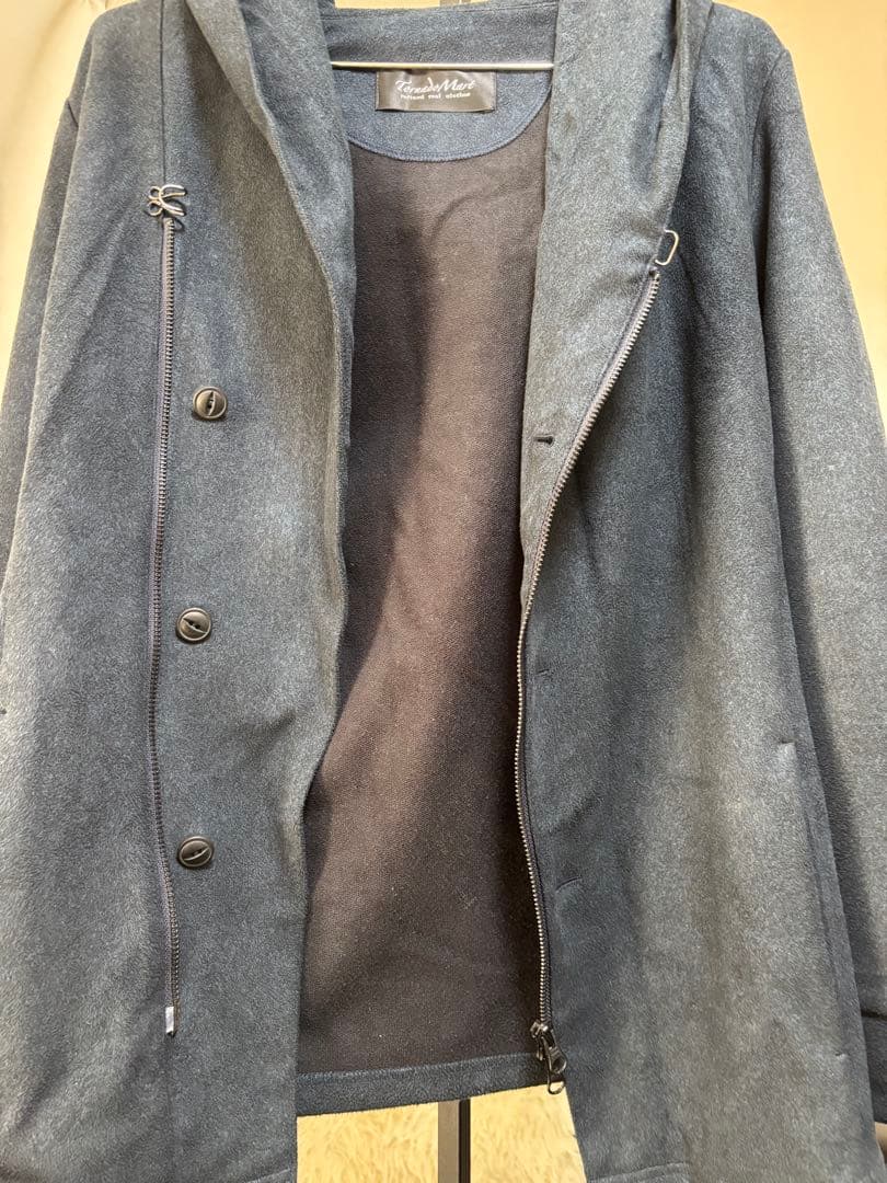 ダークブルー フード付きコート