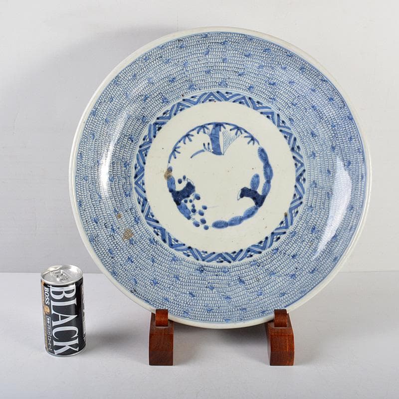 伊万里焼 古伊万里 大明成化年製款 染付 みじんこ文 大皿 C R5899C