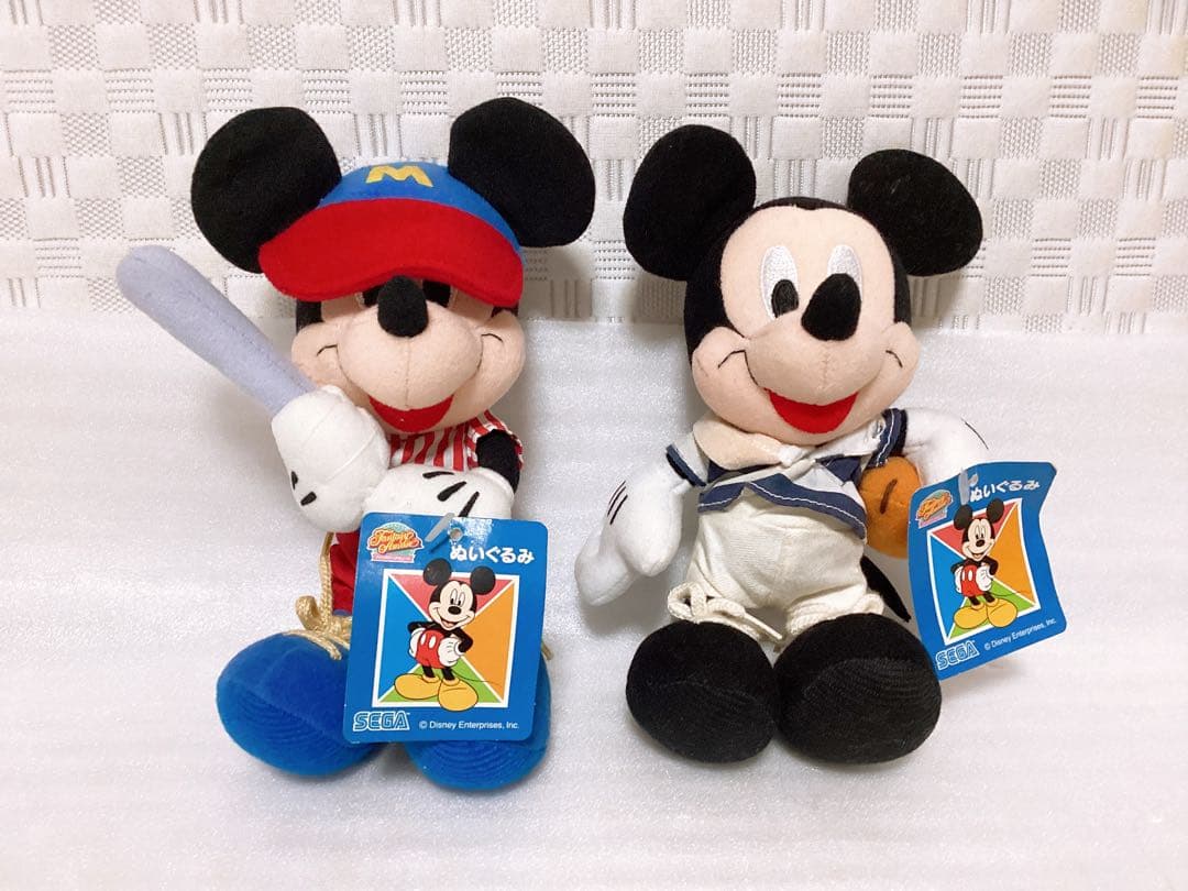 平成レトロ❤︎Disney❤︎ラグビー&野球 ミッキーマウス ぬいぐるみ 2点セット ミッキー&ミニー Mickey and Minnie Since 1928 復刻版 ぬいぐるみ