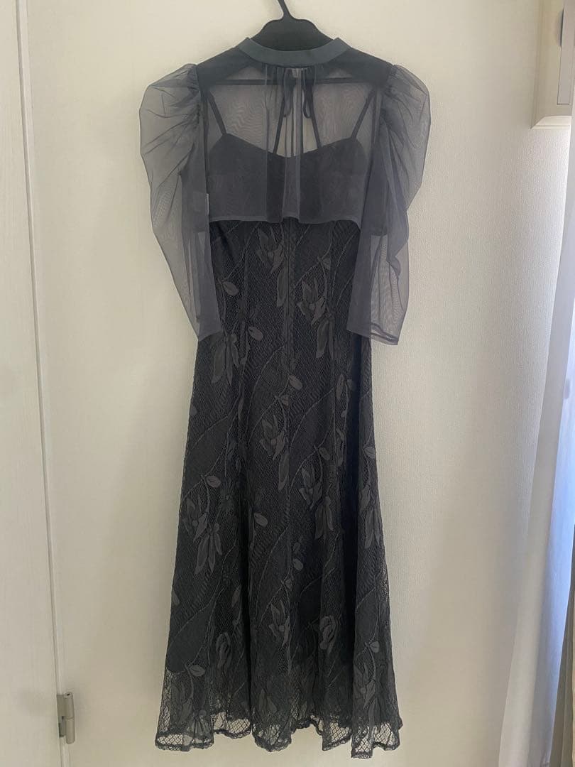 グレー フローラル刺繍 マキシドレス