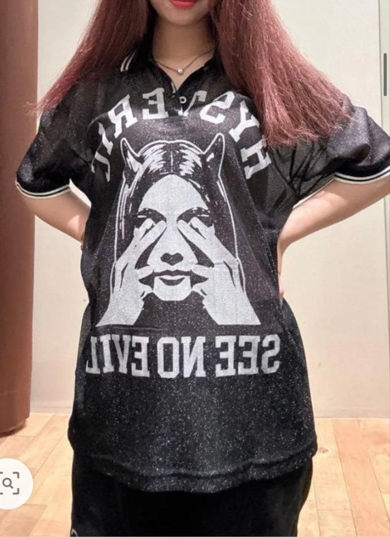 HYSTERIC SEE NO EVIL 目隠しガール　ポロシャツ ブラック