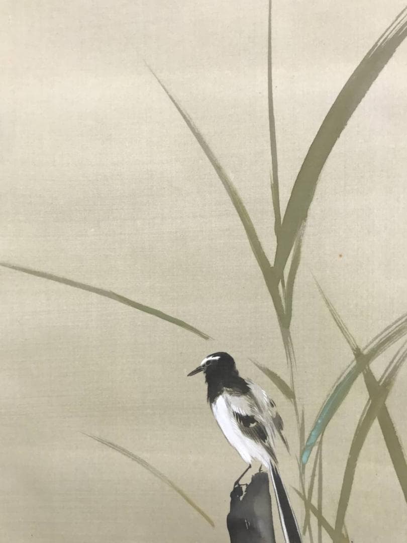 真作】玉木秋香/水草鶺鴒図/セキレイ図/花鳥図/掛軸/名家伝来/AD-669