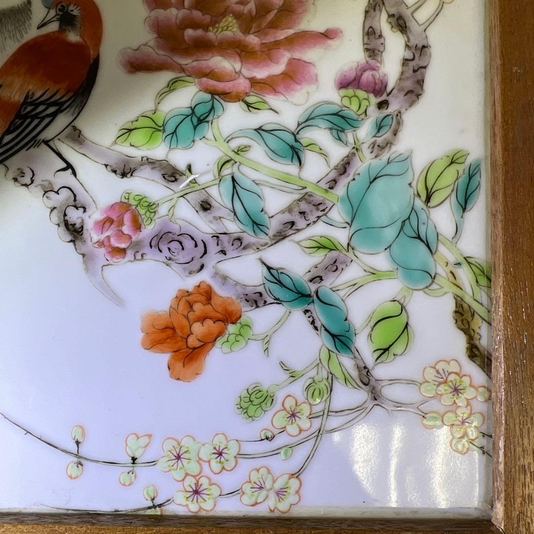 中国美術 粉彩花鳥文陶板画 東Y7-0902⭐︎2Fトヒト