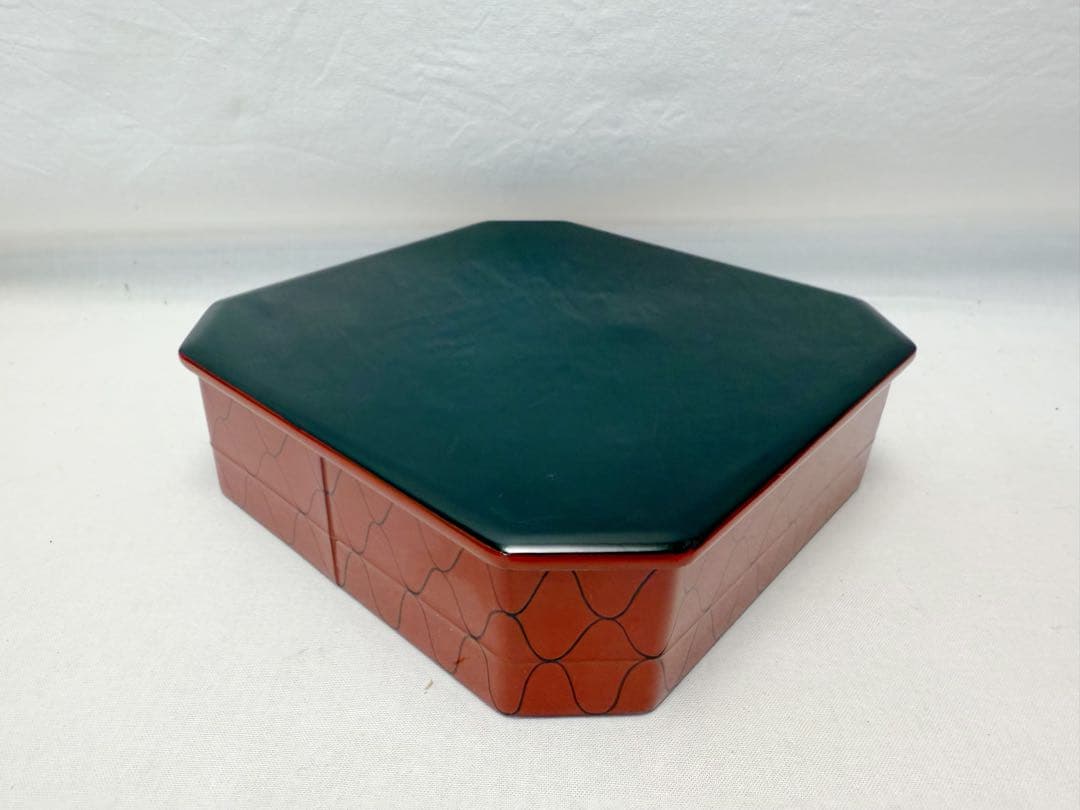 懐石道具 塗師 宗春作 木製 朱塗網目蒔絵 5段縁高重 銘々