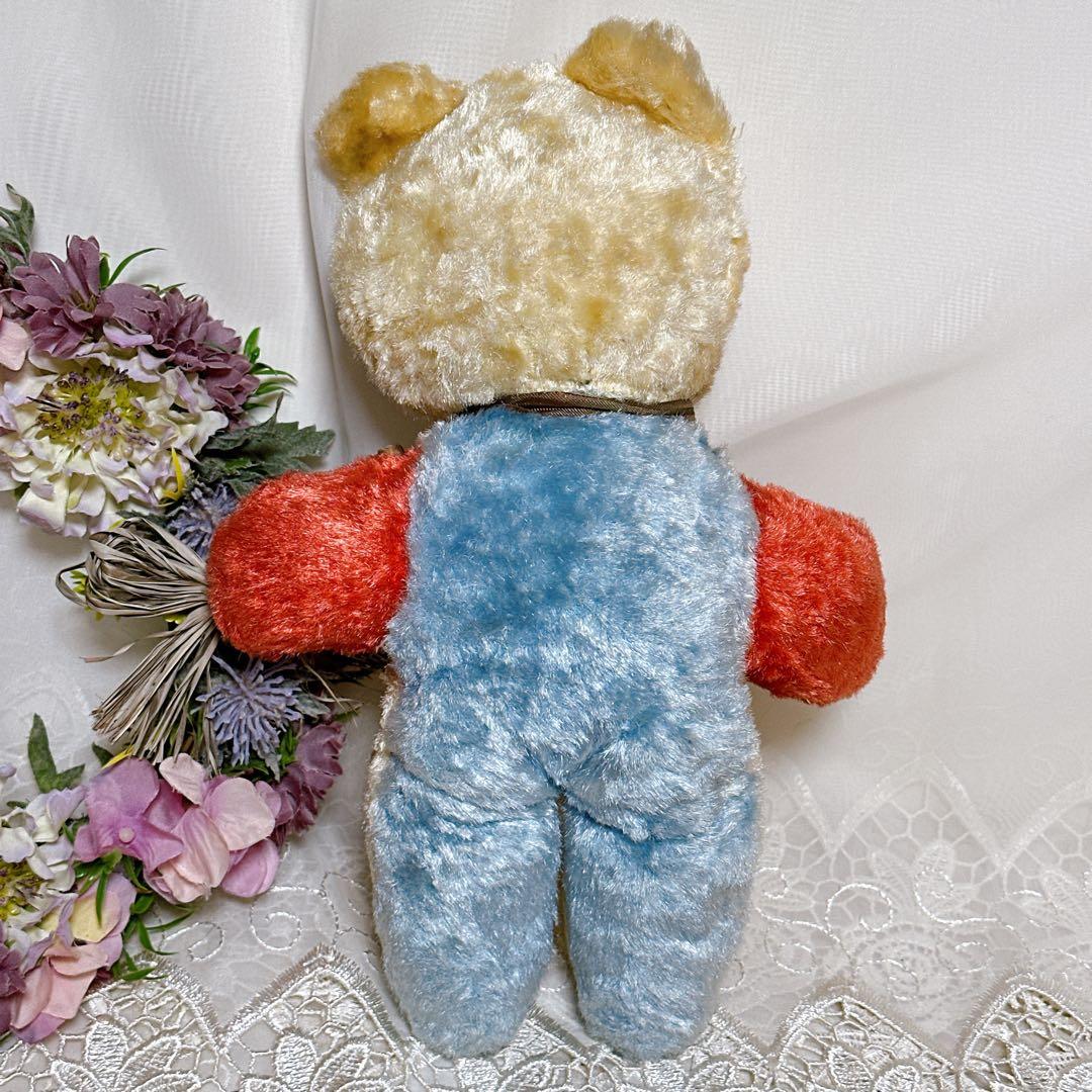 ✨美✨❤️激レアなカラフルアンティークベア❤️赤　水色　白　ビンテージテディベア