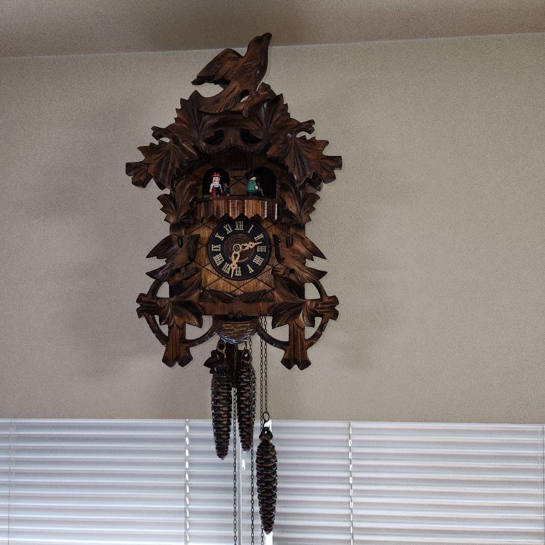 【ドイツ製】木製柱時計 錘式鳩時計　ドイツ森の時計　からくり鳩時計　説明書付