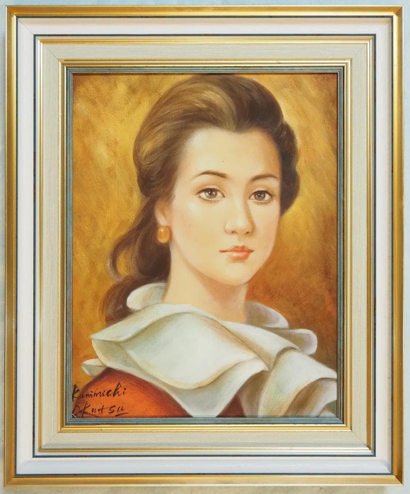 人物画　油絵　奥津国道　青春の美　F6　額付き　手描き　肉筆 F6手描き油彩 肉筆 手書き 斎藤清 「 風景」 F6 裏サイン有り 斎藤真一