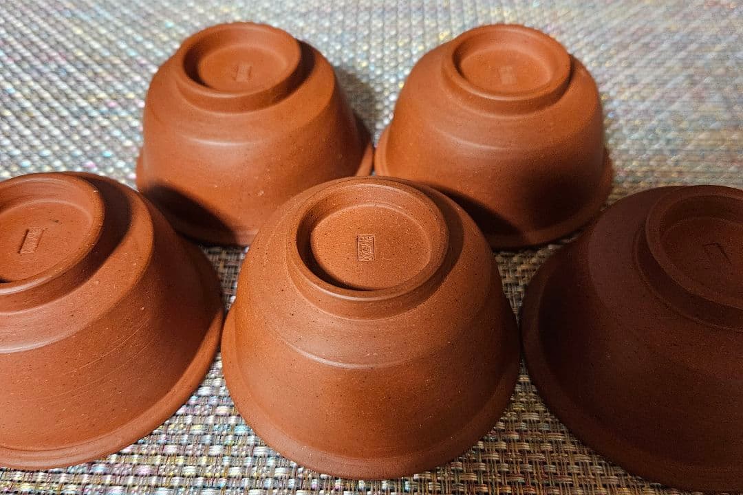 【幻の焼物❗】明治時代　岩手焼　朱泥　煎茶碗　5客　ぐい呑　煎茶道具　湯呑茶碗