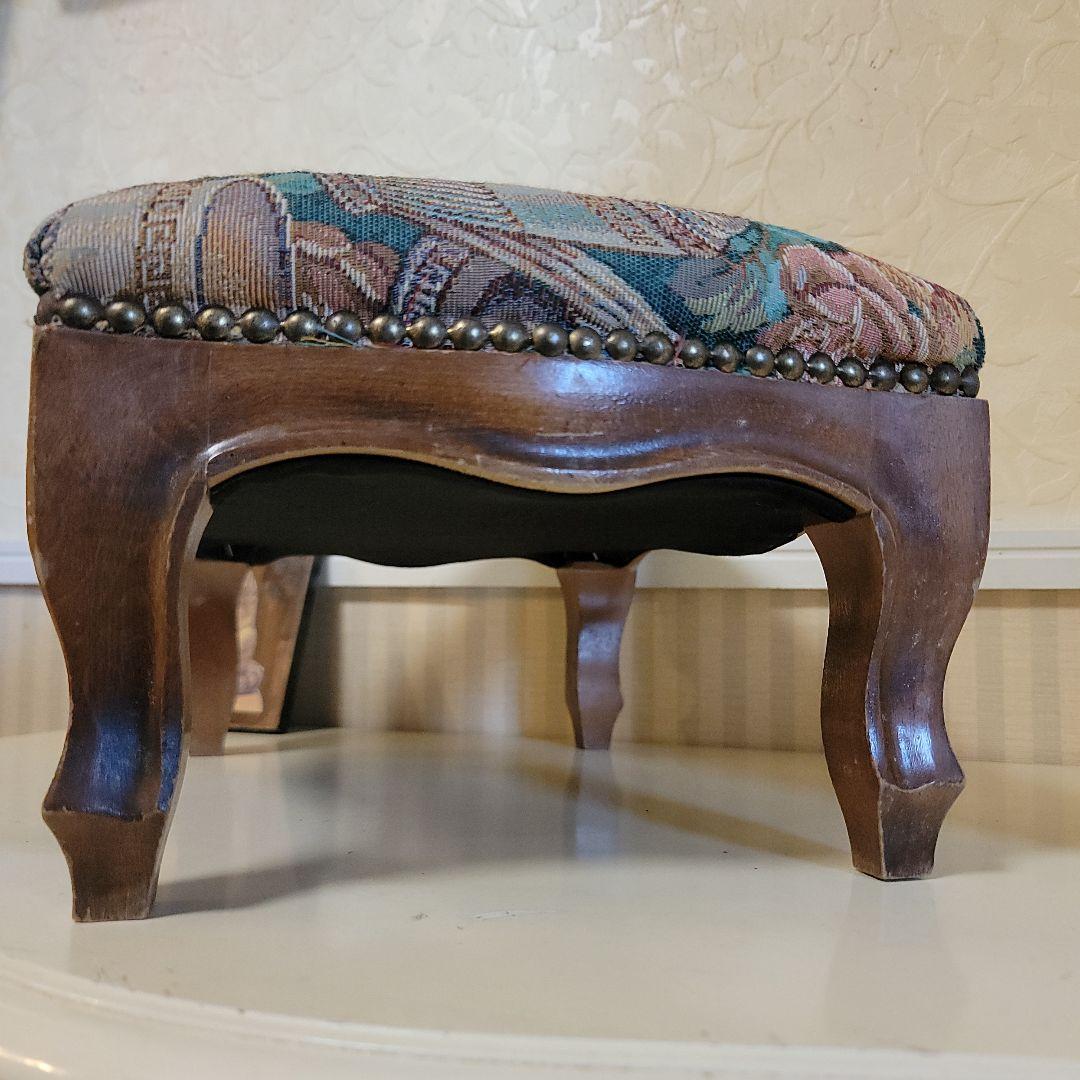 ヴィンテージオットマン　スツール　ゴブラン織り　ティーポット-カップ柄　低タイプ