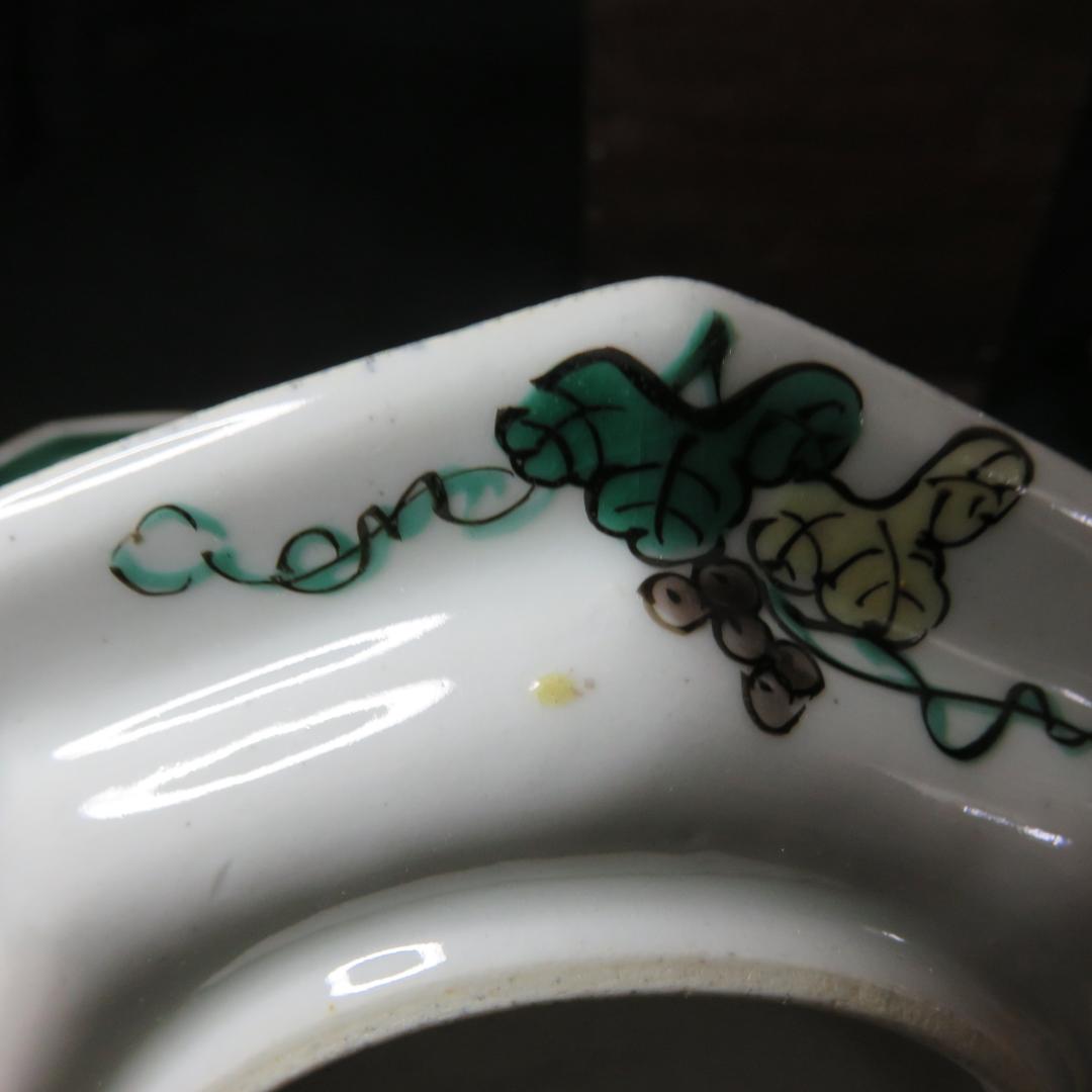 九谷 小皿 5枚 八角皿 獅子 角福銘 江戸 明治 取り皿 窯傷