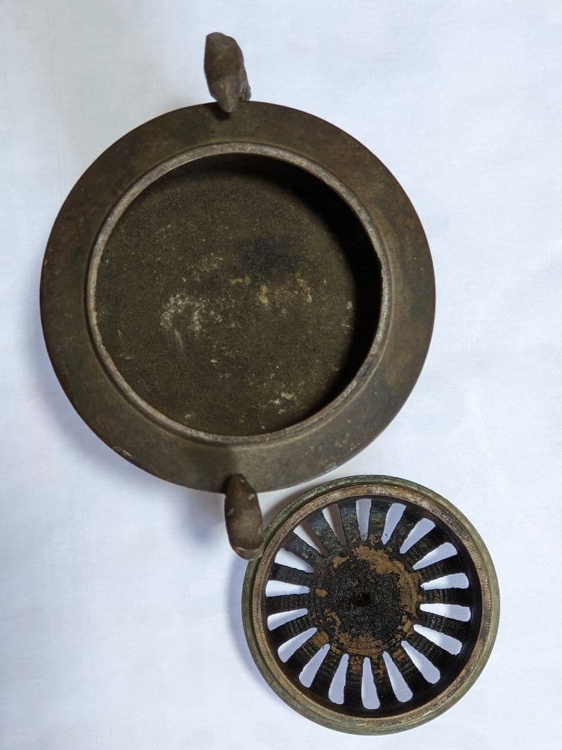 ♢中国古玩 銅製 透かし彫り鳳凰双耳香炉 アンティーク 骨董品コレクション