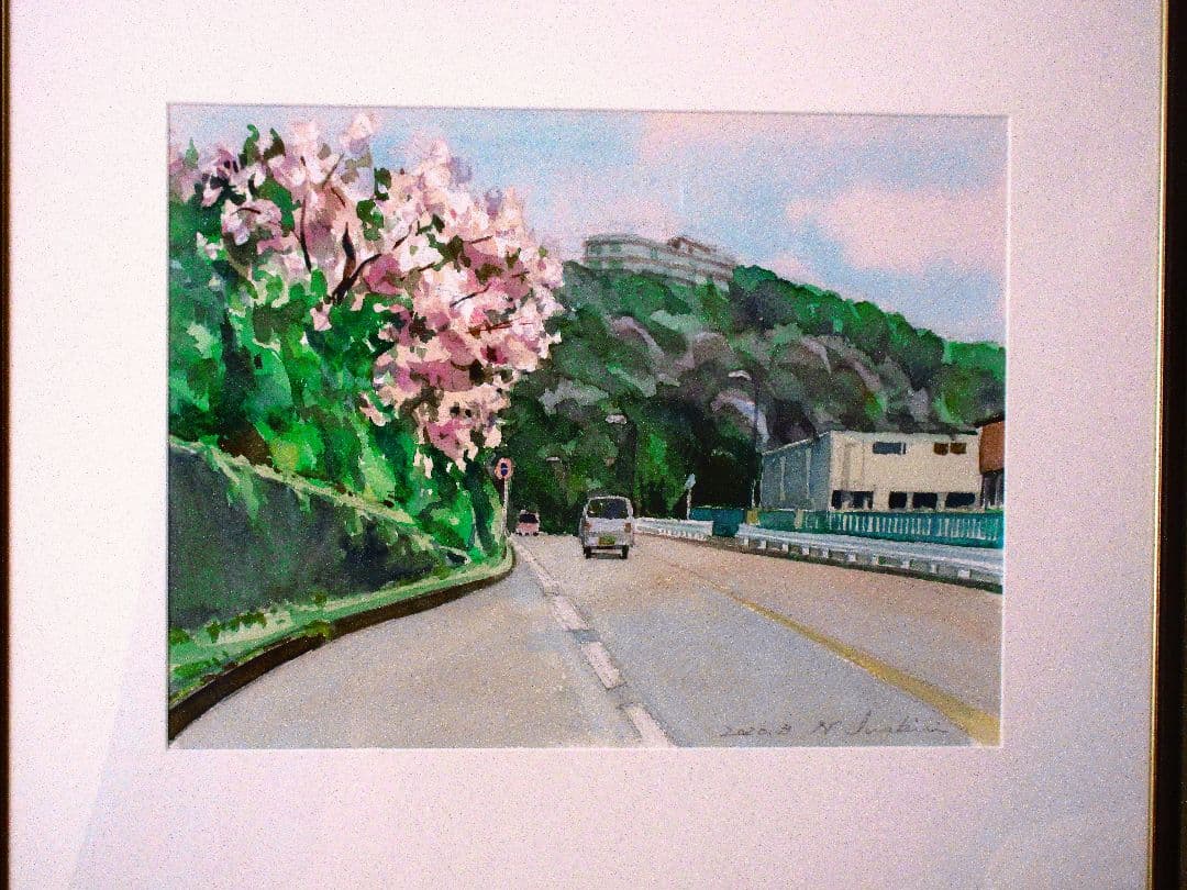 桜の風景 水彩画 原画 F6サイズ 額装付き