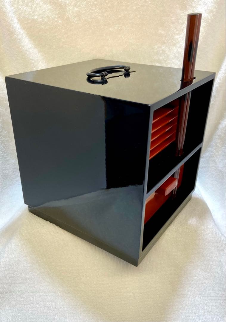 茶道具 漆器 手提げ 菓子器揃 銘々皿 黒と朱【匿名配送】