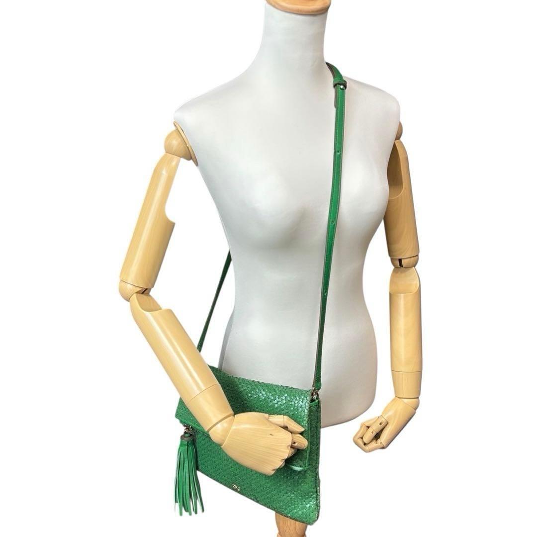 良品◎ アニヤハインドマーチ 斜めがけ可 ショルダーバッグ レザー グリーン