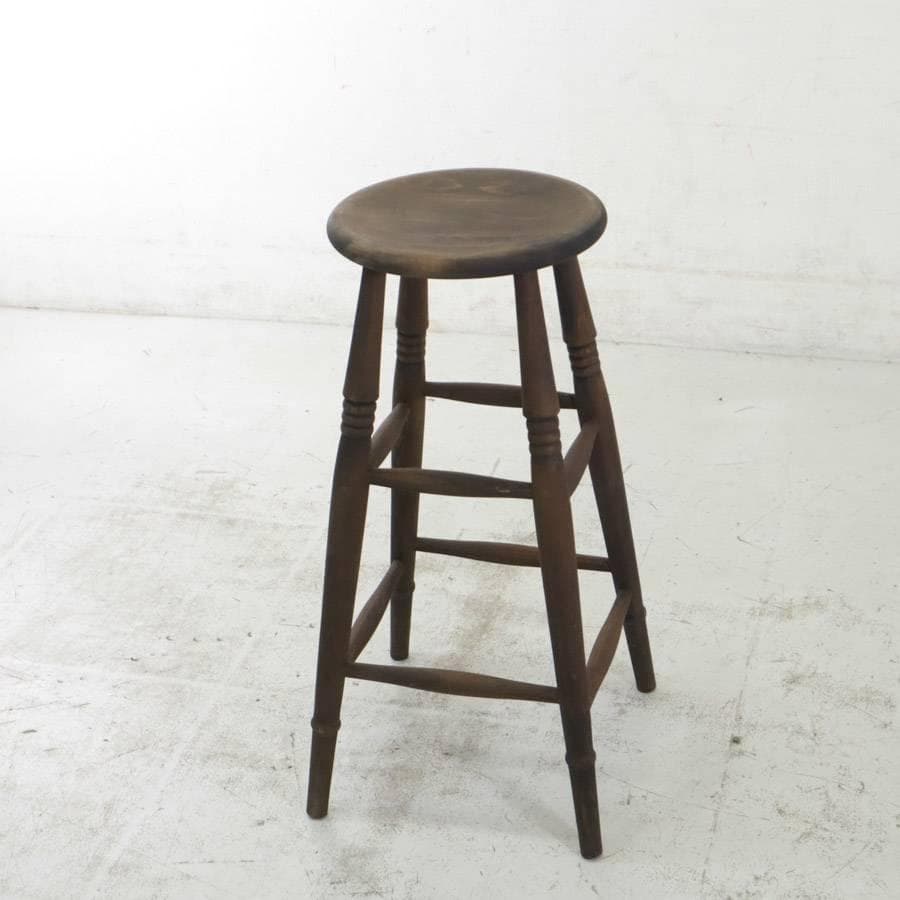 値下 英国 アンティーク調 無垢材 ハイスツール 丸椅子 ダークブラウン