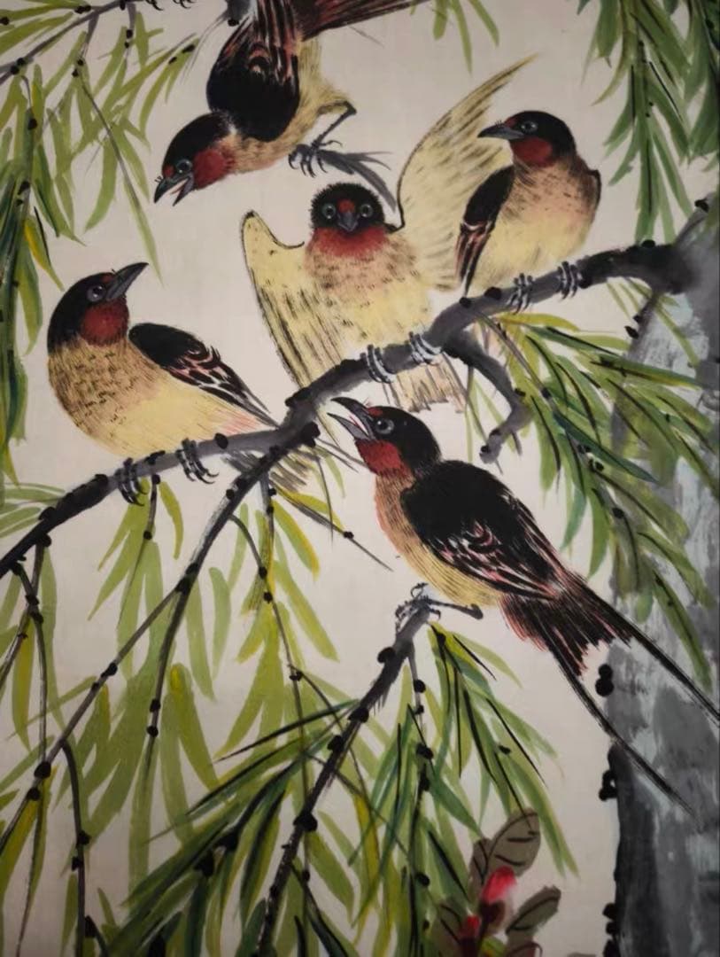 中国近代 花鳥画 掛け軸｜陳半丁 花鳥図・柳に小鳥 春景｜大幅 中堂 和室 茶室