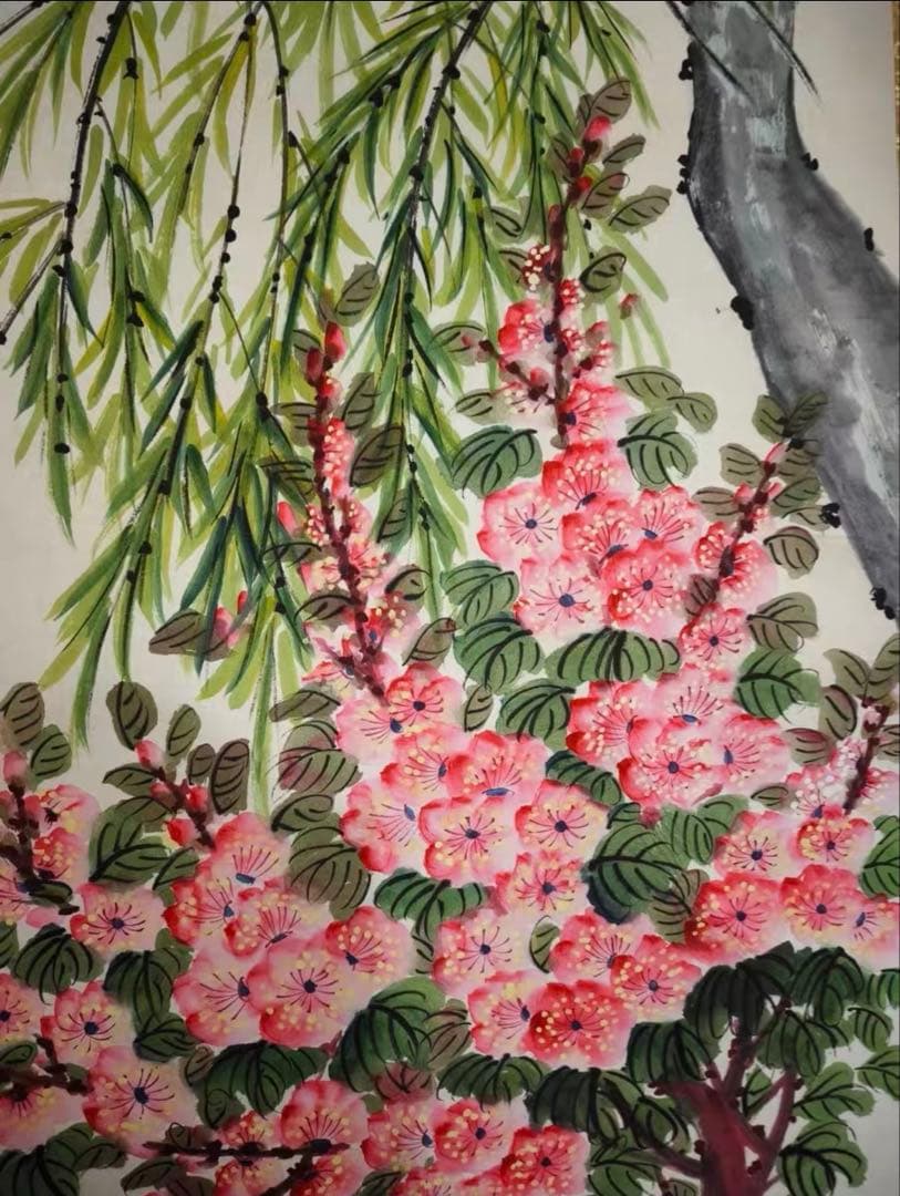 中国近代 花鳥画 掛け軸｜陳半丁 花鳥図・柳に小鳥 春景｜大幅 中堂 和室 茶室