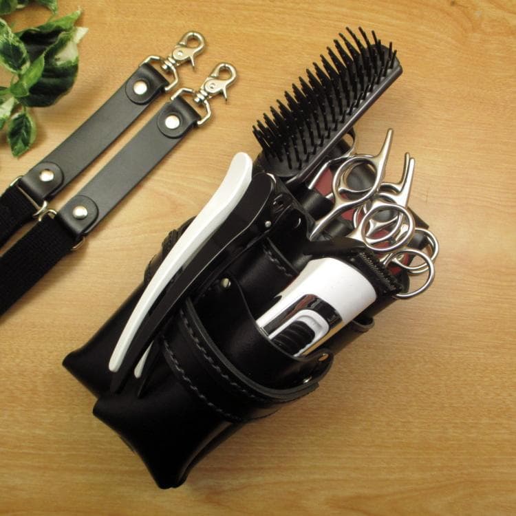 ブラック　６丁(バリカン用ポケット)本革シザーケース　SCA-241/CKA