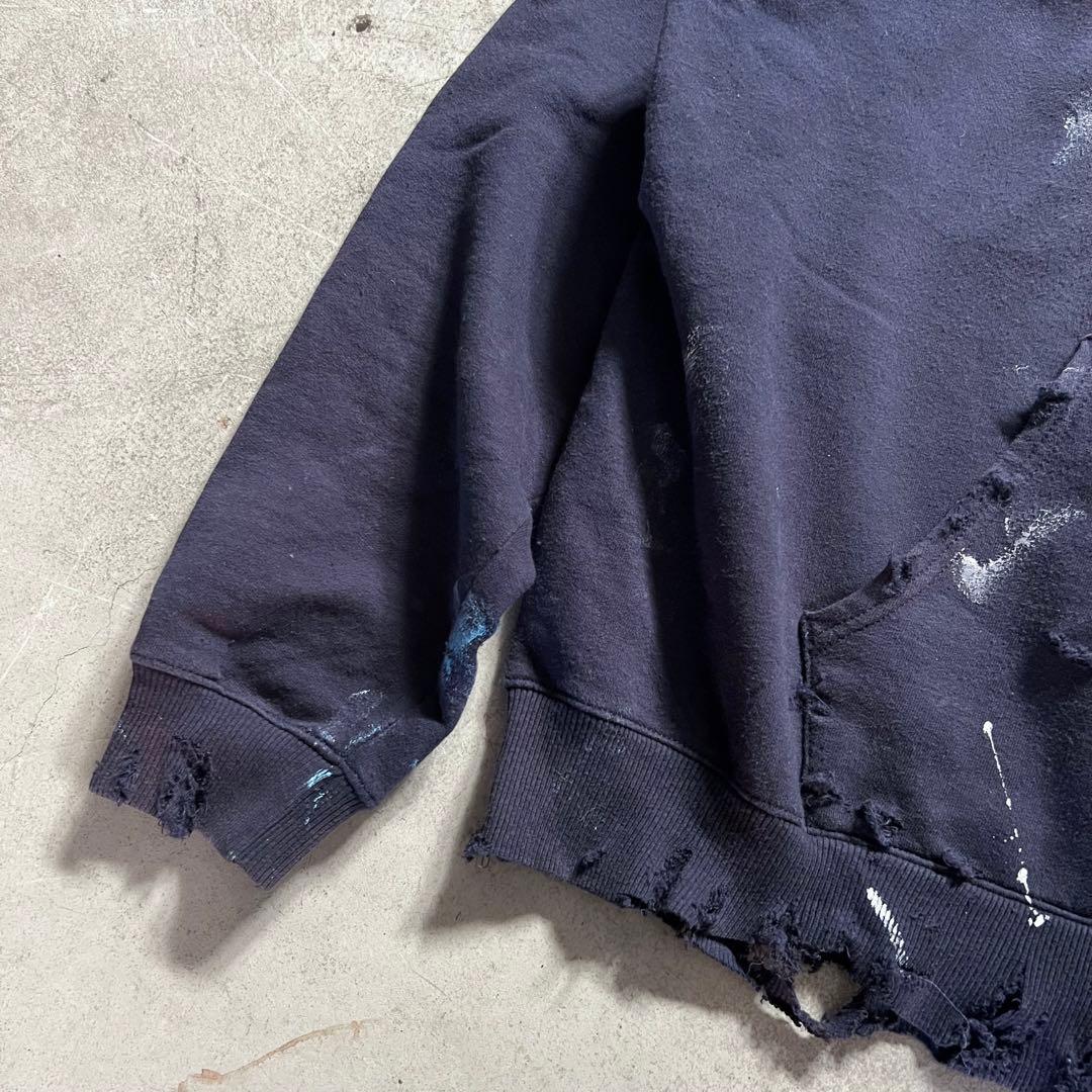 チャンピオン ボロスウェット ペンキ ジップパーカー XXL ネイビー