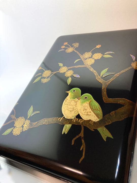 硯箱　桜と目白