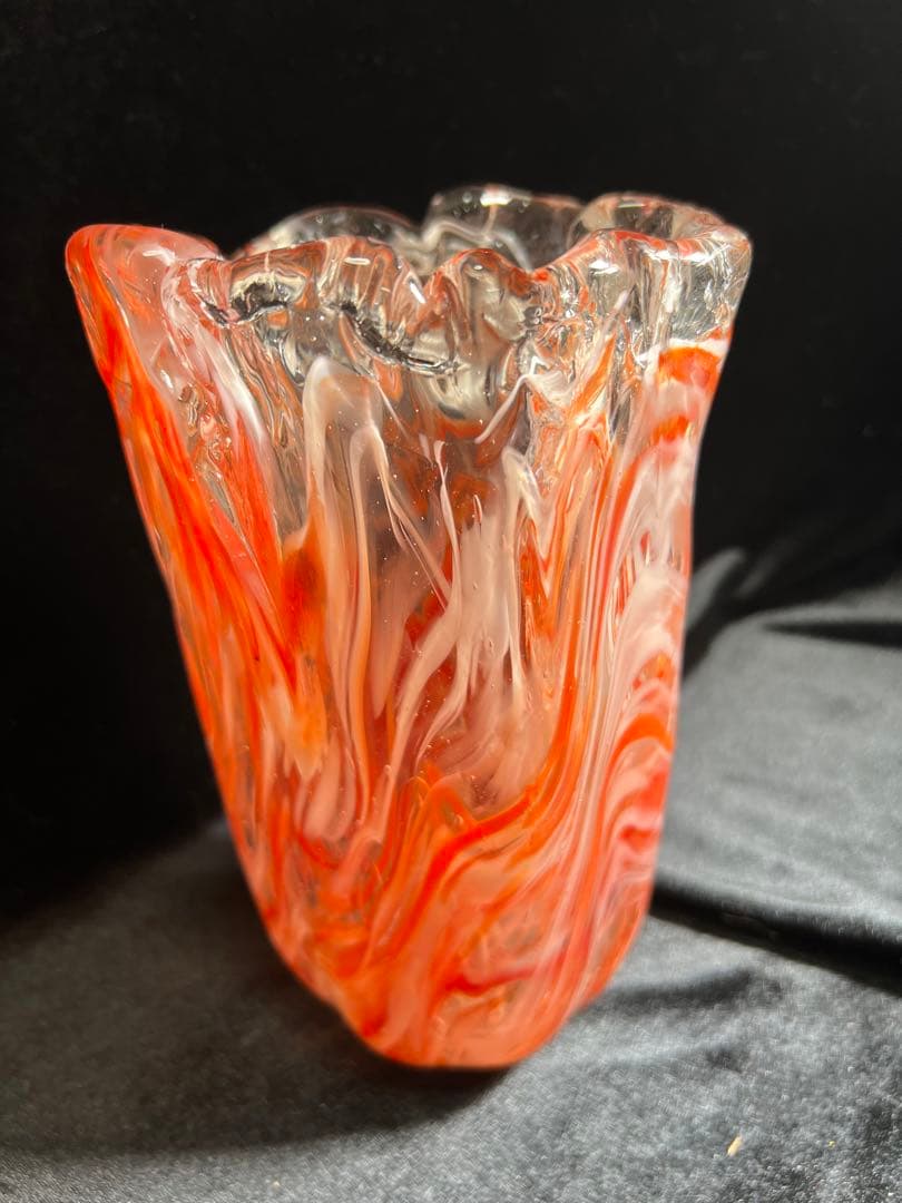 アンティーク 希少時代物岩田藤七作 ガラス 花瓶 共箱 美術 工芸20x11cm