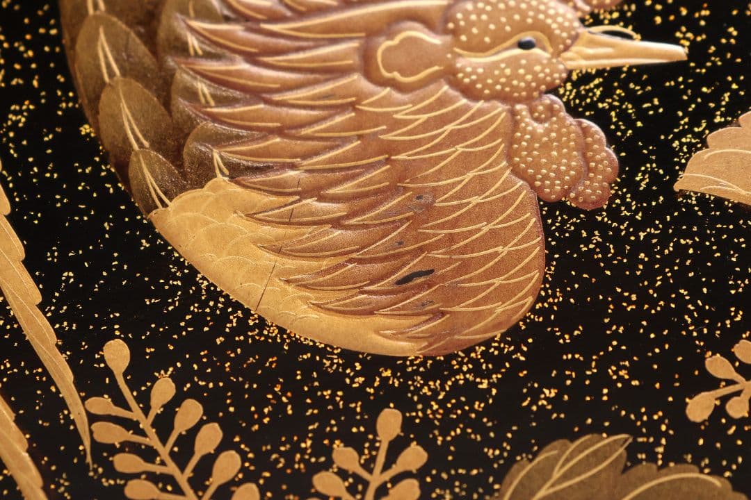 【MA808】時代 加賀蒔絵 桐鳳凰・花唐草 金蒔絵 梨地 饅頭箱 菓子箱 漆芸