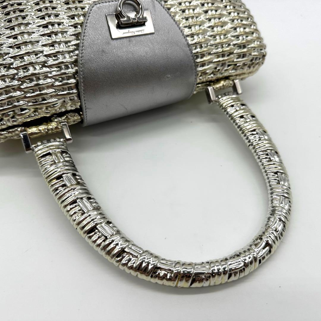 【希少美品】フェラガモ ガンチーニ かごバッグ ハンドバッグ シルバー金具