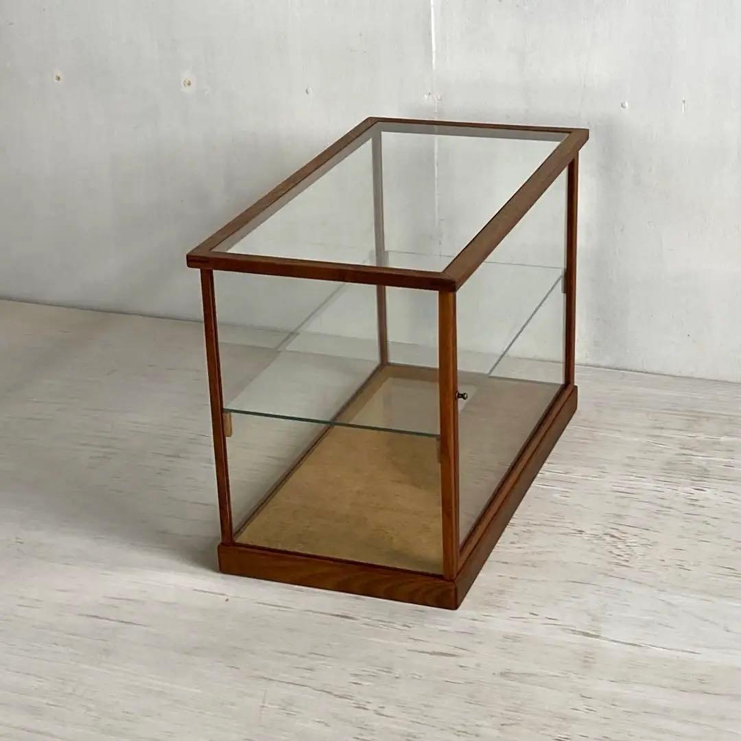 古い木製 ガラスケース 2段 卓上 ショーケース 展示ケース 店舗什器