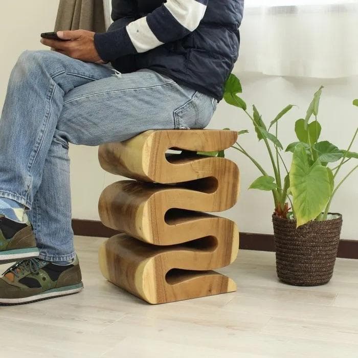 【在庫セール】モンキーポッド スツール 椅子 木製 無垢材 １本彫り 腰掛 花台