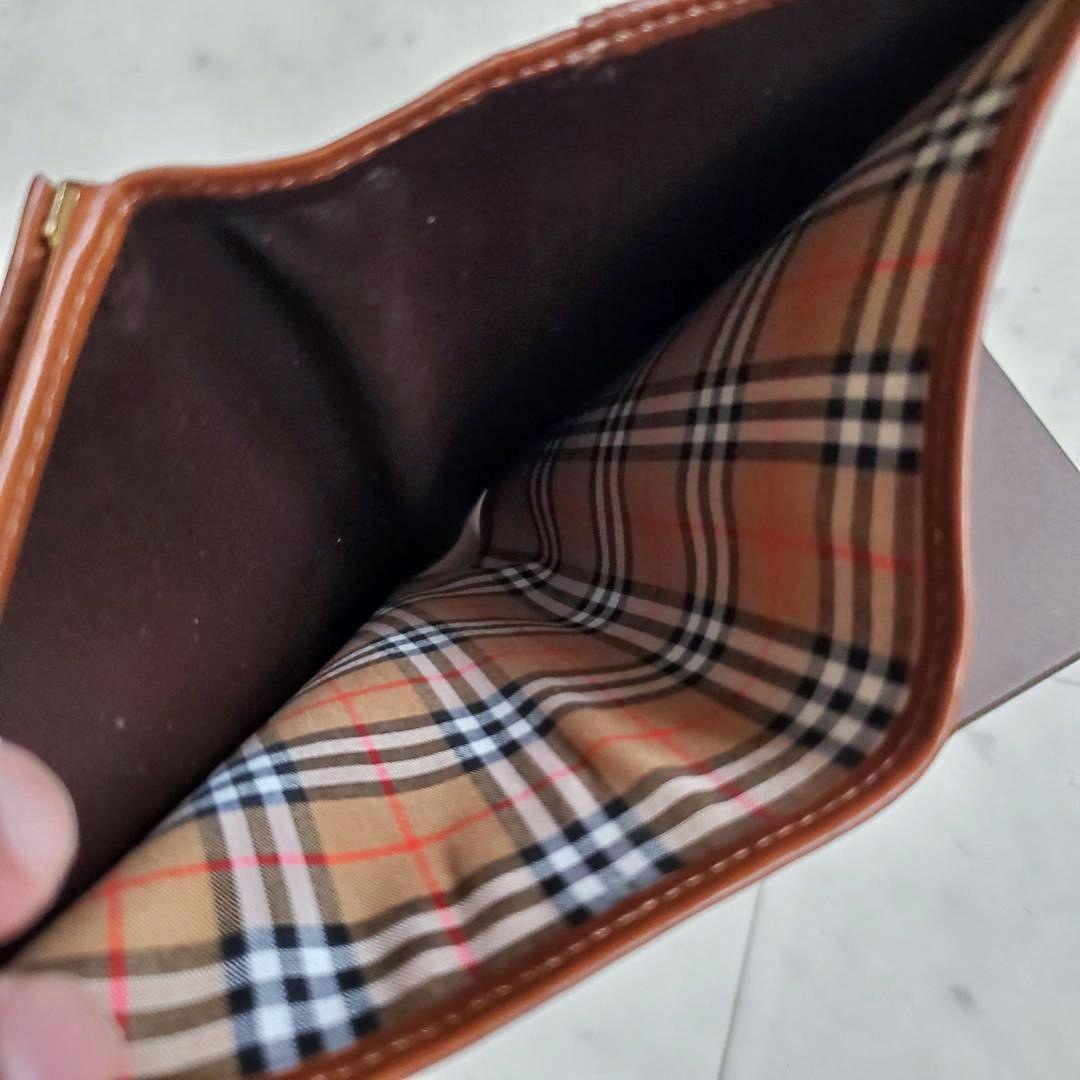 バーバリー BURBERRY 折り財布 ミドル がま口 極美品 レザー ブラウン