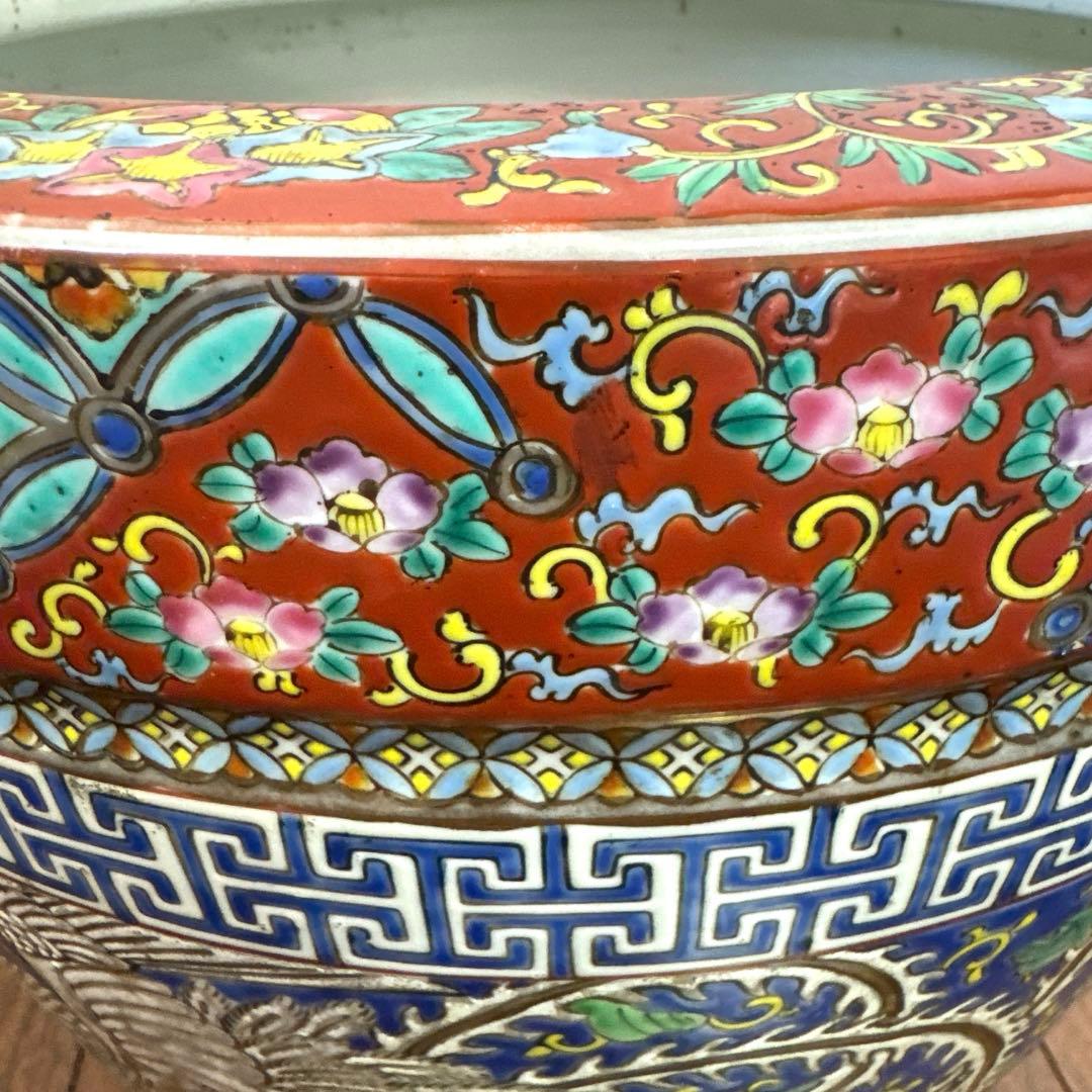 伊万里　十錦手　色絵彩色牡花唐草鳳凰紋　火鉢