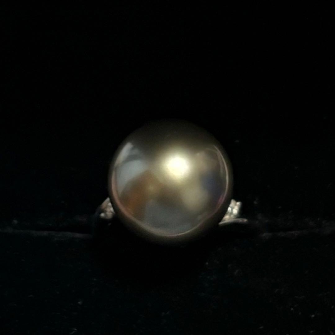 PT900 黒蝶真珠 リング 約13mm ダイヤ0.07ct プラチナ 南洋真珠