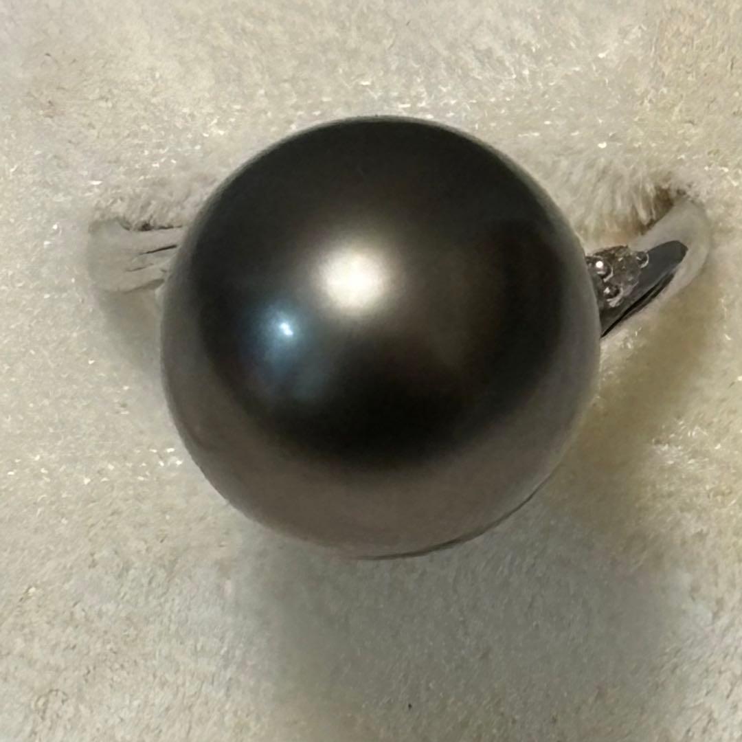 PT900 黒蝶真珠 リング 約13mm ダイヤ0.07ct プラチナ 南洋真珠