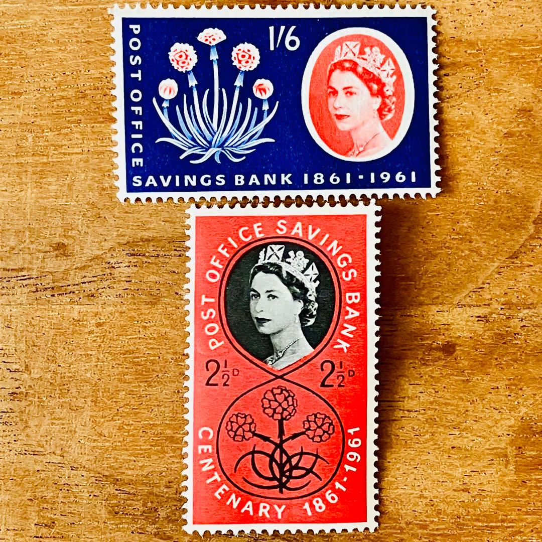 海外 外国 イギリスの切手 未使用 エリザベス女王と可愛い花 2種