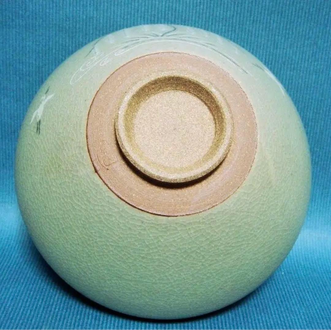 384『青磁 天目茶碗 柳 鳥』 /骨董品 古美術 古玩 アンティーク