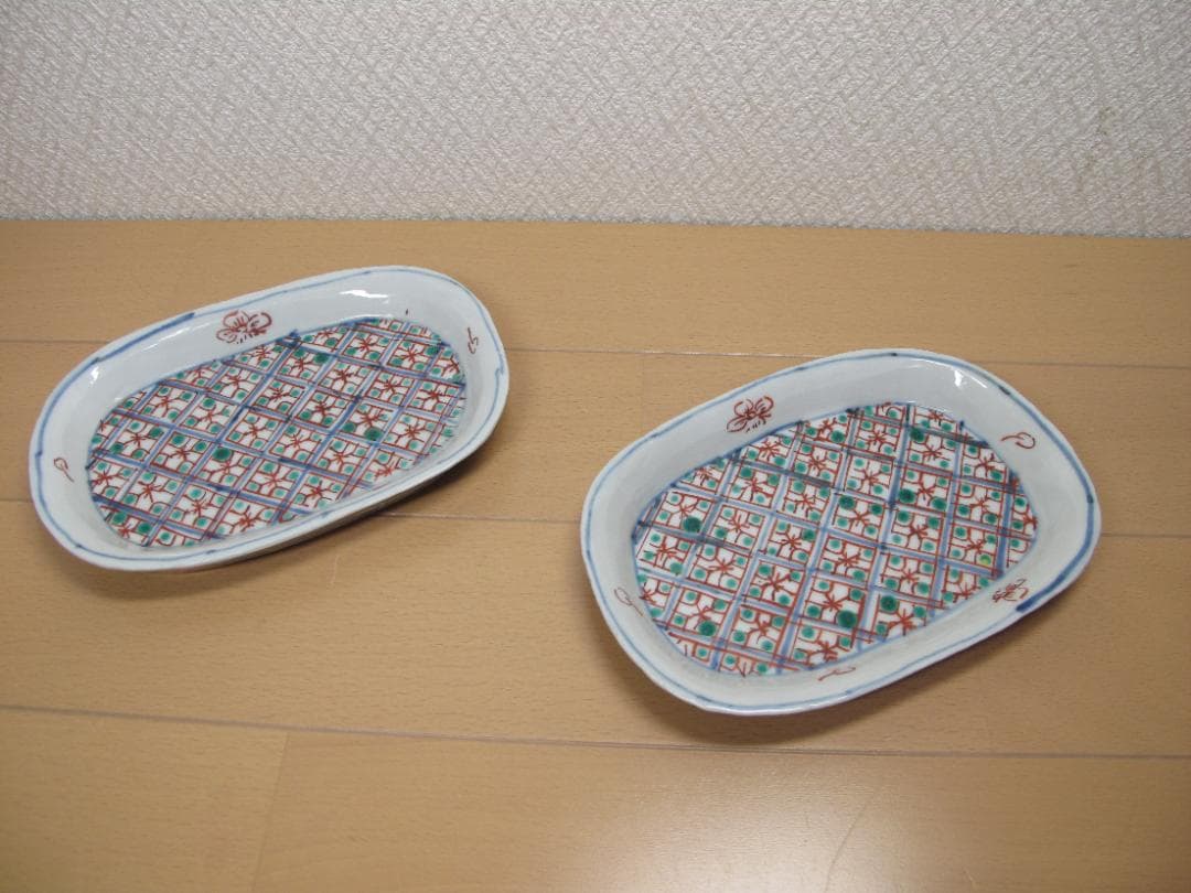 正木春蔵 色絵楕円皿 16.5cmX11cm ２枚セット