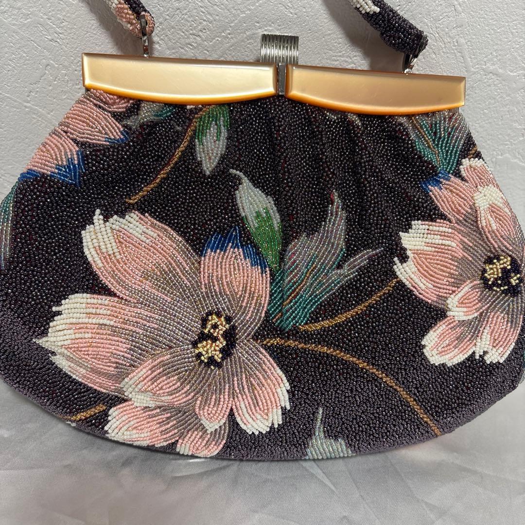 花柄ビーズバッグ/ビーズバック/和装/ヴィンテージ