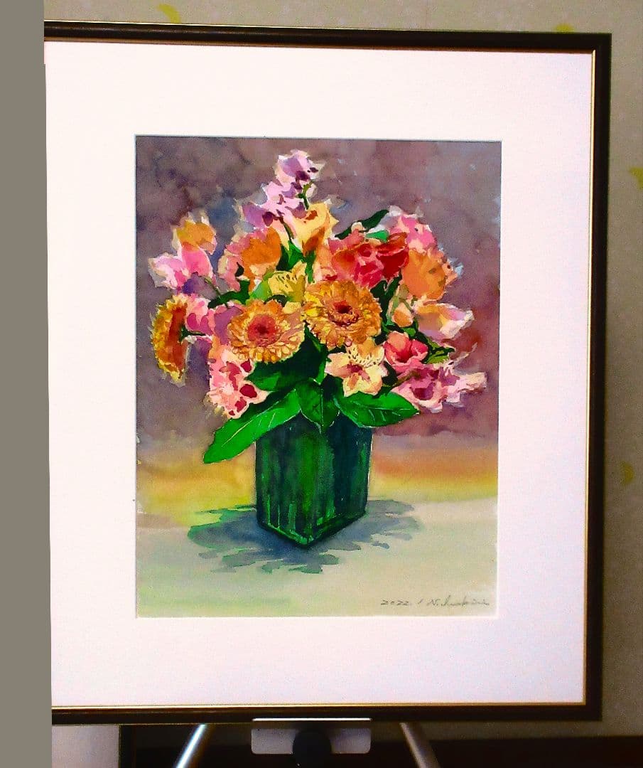 花瓶の花 水彩画 2022年作