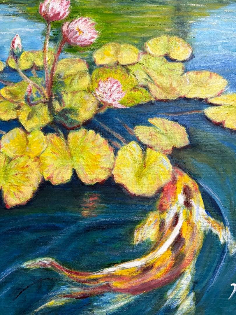 油彩原画　『睡蓮』　F8キャンバス　額装品