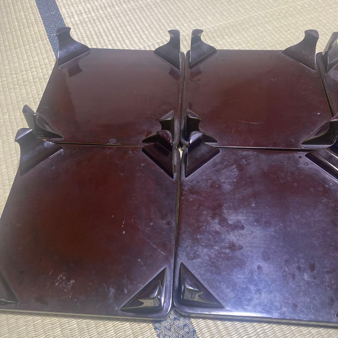 木製脚付お膳 8客 懐石 茶道具 古物 側面ウグイス色 ビンテージ