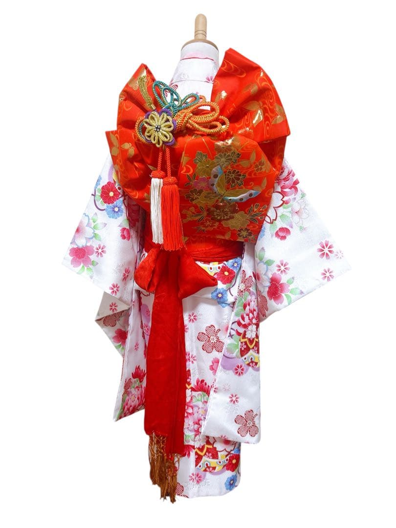 白系総柄♡七五三　7歳　女の子　フルセット　一式　赤