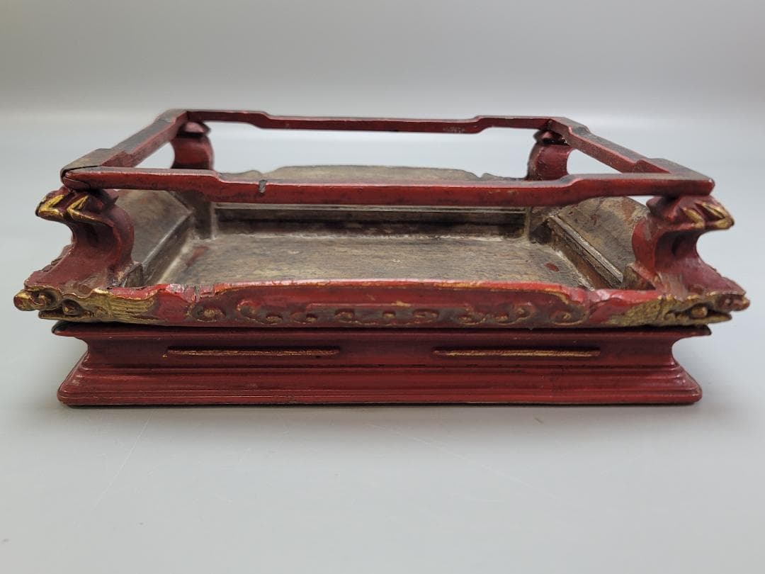 中国美術 螺鈿 獅子紋 朱漆 香炉台 DT507