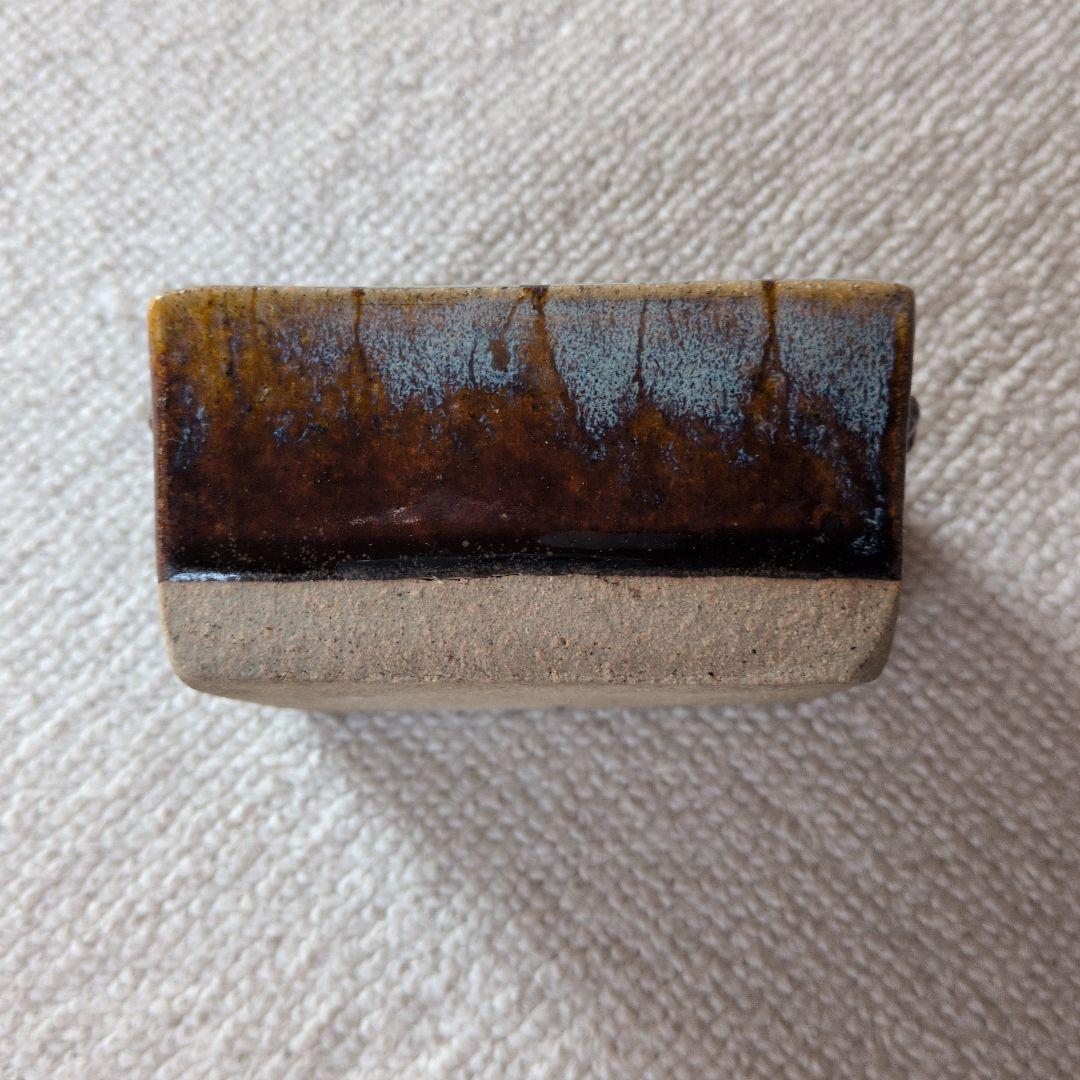 【美品】長方形 陶器 茶色と青のグラデーション　工芸品　陶芸　植木鉢　豆盆栽