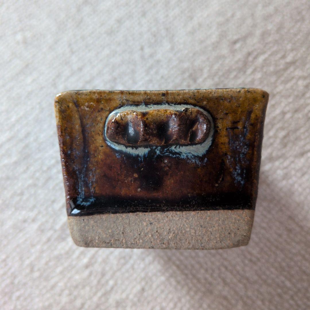 【美品】長方形 陶器 茶色と青のグラデーション　工芸品　陶芸　植木鉢　豆盆栽