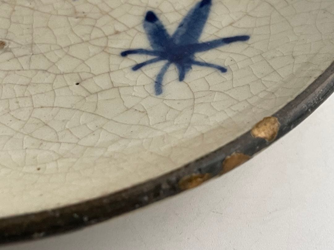 骨董 アンティーク 瀬戸 七寸皿 絵瀬戸 紅葉文様 石皿