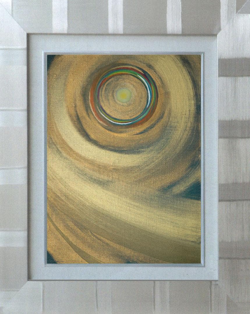 油絵 菅家令子 絵 絵画インテリア額付(青緑＋金色の枠)F4-G212023