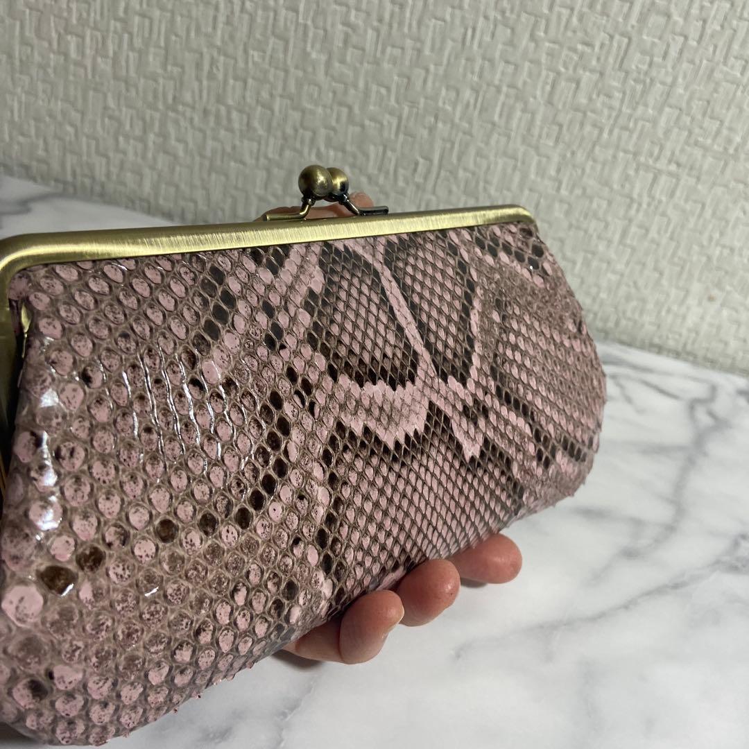 みゆきちゃん　ハンドメイド　ダイヤモンドパイソン本革親子がま口長財布