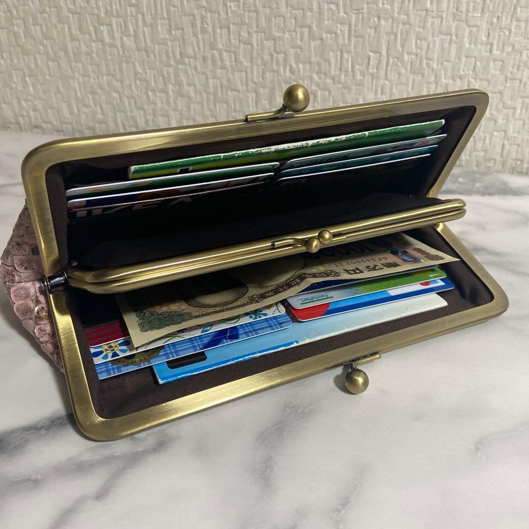 みゆきちゃん　ハンドメイド　ダイヤモンドパイソン本革親子がま口長財布