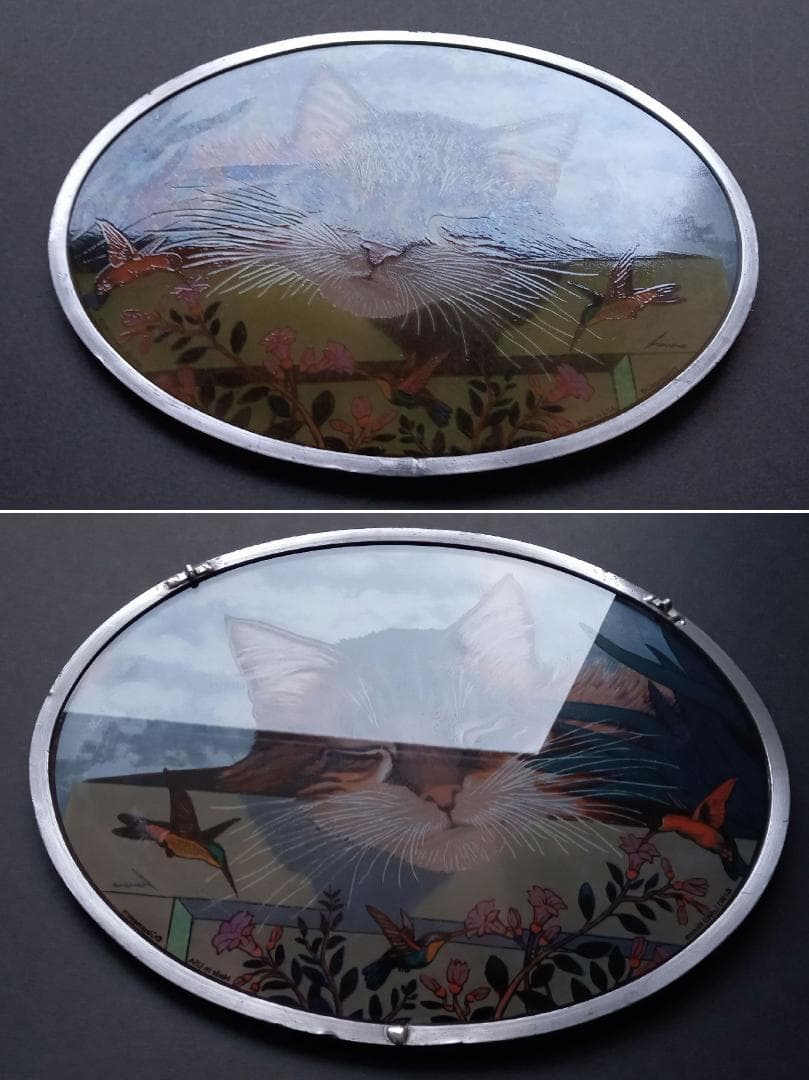 大判ヘレロ ステンドグラス ロッキー 眠り猫さん グラスマスターズ社